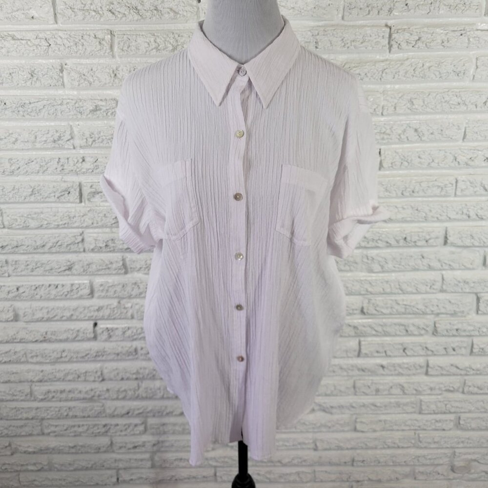 Chicos Womens Top 3 Standard XL Cuff Sleeve White Crinkle Crepe Pockets WHI37E